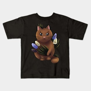 Cat with muscari flowers Kids T-Shirt